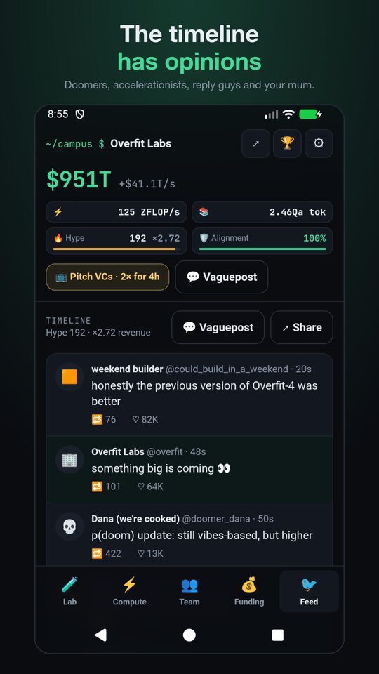 The in-game social timeline with fictional accounts reacting to your launch